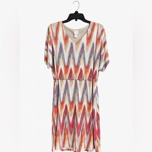 Chico’s Cameron Dress – Ikat Print Multi Diamond – Size 2 (Large)